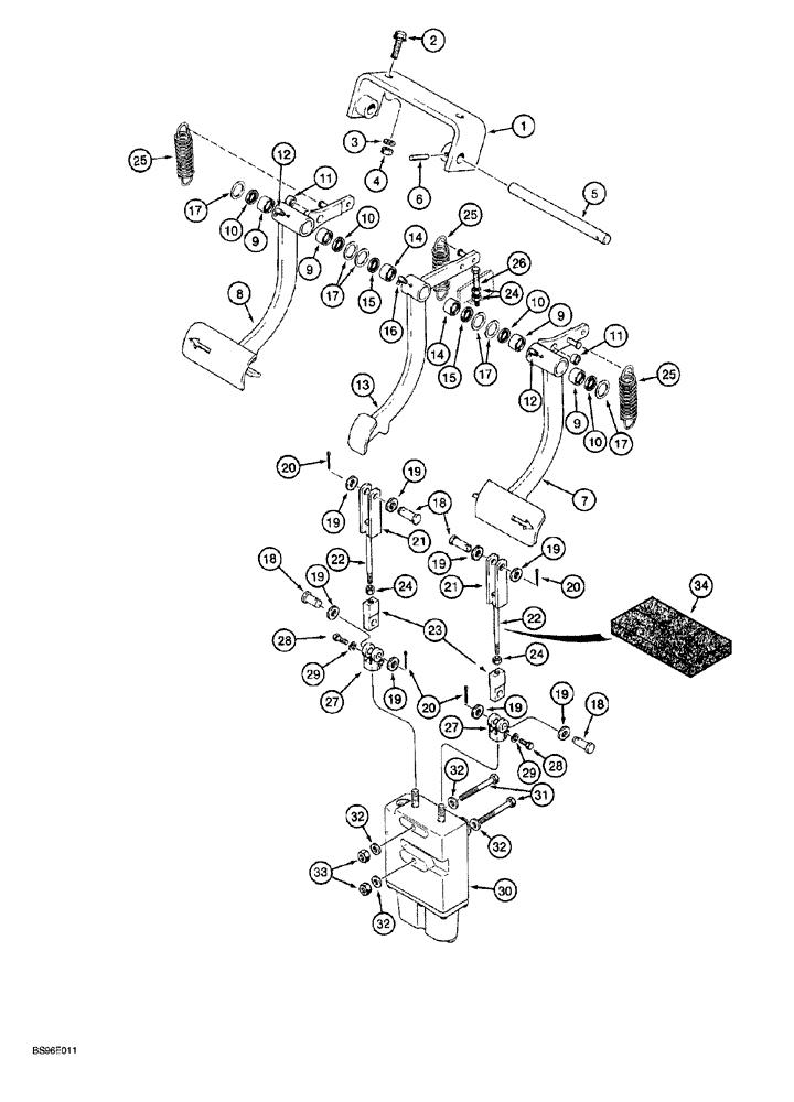 Схема запчастей Case 1150G - (7-006) - BRAKE PEDALS AND LINKAGE (04) - UNDERCARRIAGE