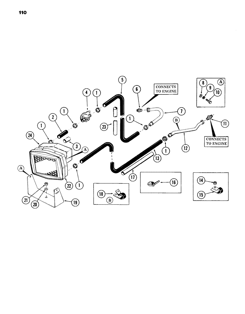 Схема запчастей Case 980B - (110) - HEATER, HOSES AND ATTACHING PARTS, (USED ON UNITS WITH PIN 6204051 AND AFTER) (05) - UPPERSTRUCTURE CHASSIS