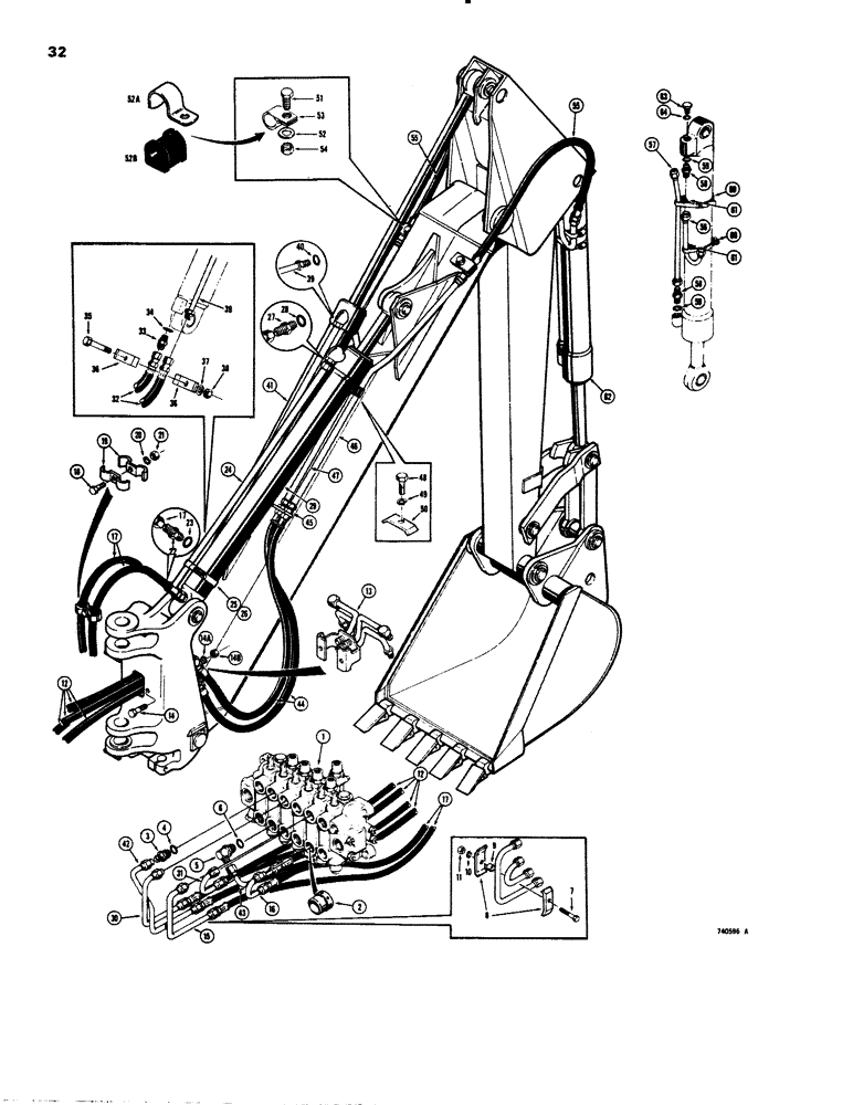 Схема запчастей Case 26C - (032) - BOOM, DIPPER & BUCKET HYDRAULIC CIRCUIT, BACKHOE SN. 5220152 & AFT, BOOM CYL HYD CIRCT, DIPR CYL HYD 