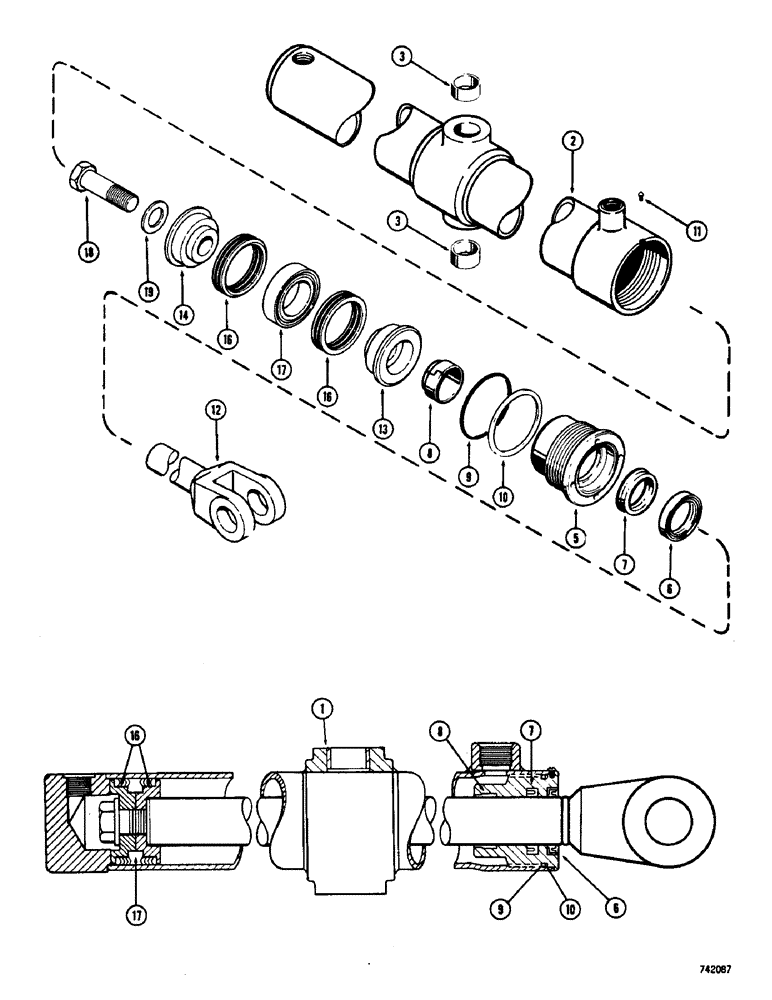 Схема запчастей Case 475 - (167A) - G34344 REEL CARRIER AND DOZER LIFT CYLINDER, HAS YOKE SYTLE ROD EYE (35) - HYDRAULIC SYSTEMS