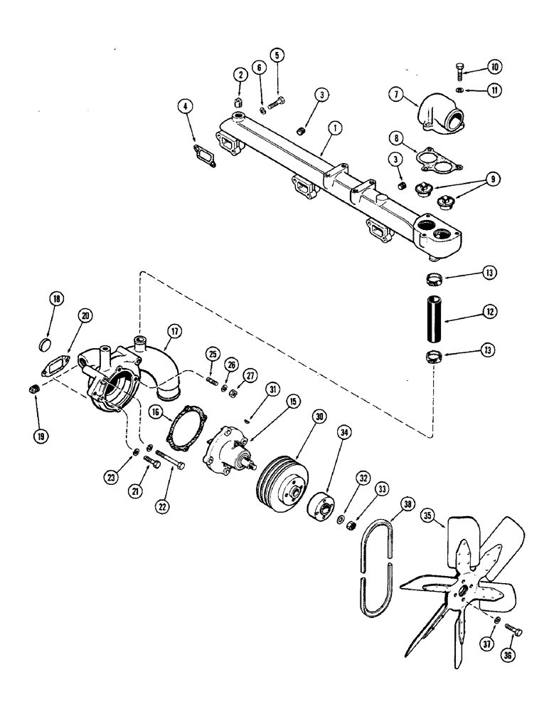 Схема запчастей Case W9E - (006) - WATER PUMP & ATTACHING PARTS, (401B) DIESEL ENGINE (02) - ENGINE