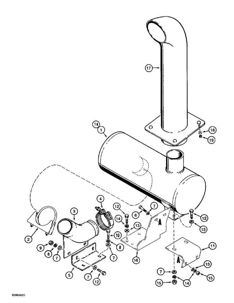 Схема запчастей Case 721B - (2-15A) - MUFFLER AND EXHAUST SYSTEM, P.I.N. JEE0053200 AND AFTER (02) - ENGINE