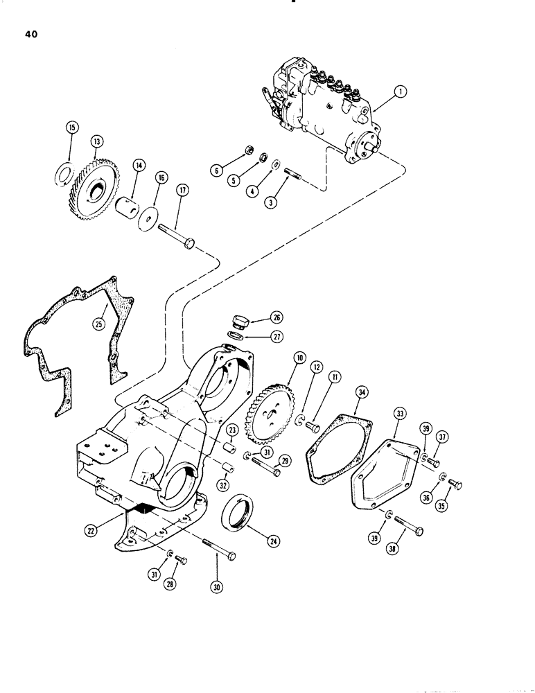 Схема запчастей Case W20 - (040) - INJECTION PUMP DRIVE, (401 BD) DIESEL ENGINE (03) - FUEL SYSTEM