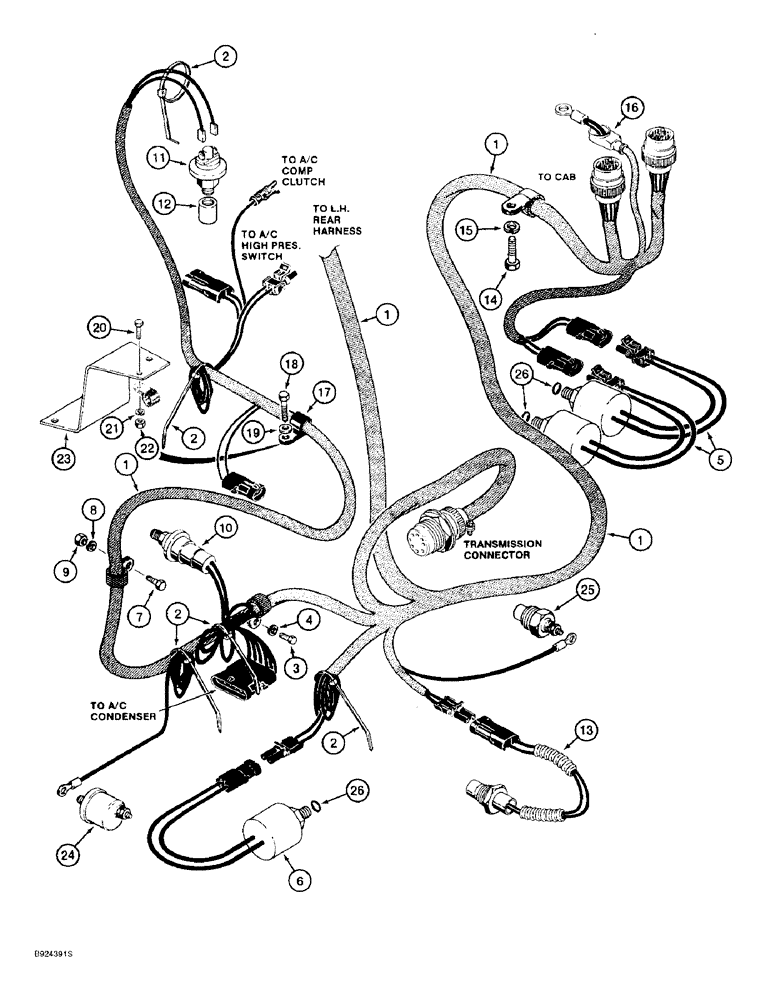 Схема запчастей Case 821B - (4-28) - REAR HARNESS, ENGINE RIGHT-HAND SIDE, PRIOR TO P.I.N. JEE0052701 (04) - ELECTRICAL SYSTEMS