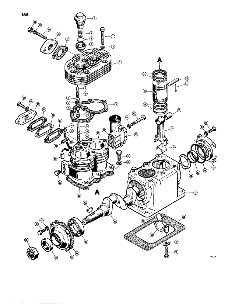 Схема запчастей Case W24B - (186) - L57774 AIR COMPRESSOR, TU-FLO-400 CAST IRON CRANKCASE (07) - BRAKES