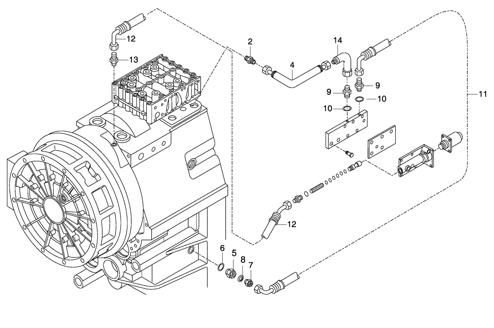 Схема запчастей Case 330 - (18A02010585[02]) - TRANSMISSION - PIPING - OPTION RETARDER (03) - Converter / Transmission