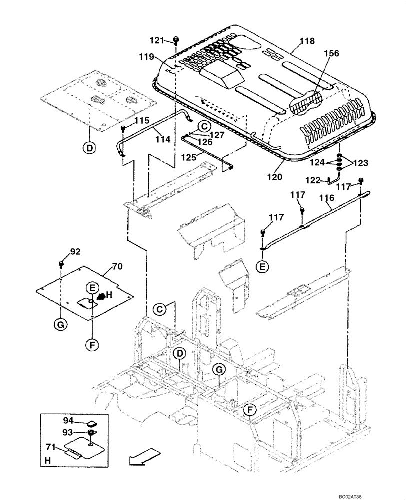 Схема запчастей Case CX290 - (09-08) - HOOD, ENGINE - INSULATION (09) - CHASSIS