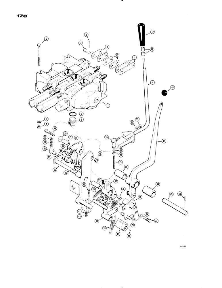 Схема запчастей Case 1150 - (178) - EQUIPMENT CONTROL VALVE AND LEVERS, 3 SPOOL LOADER (07) - HYDRAULIC SYSTEM