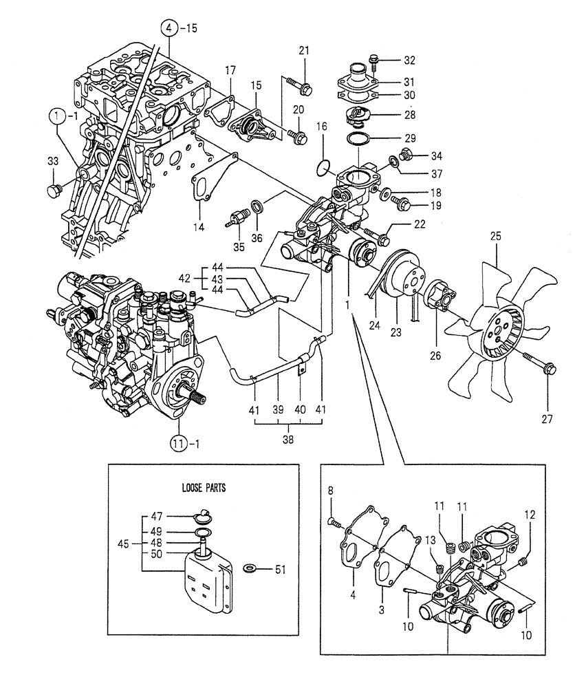 Схема запчастей Case CX50B - (08-010) - COOLING WATER SYSTEM ENGINE COMPONENTS