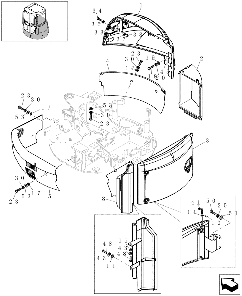 Схема запчастей Case CX27B - (1.300[03]) - GUARDS - CAB (01) - Section 1