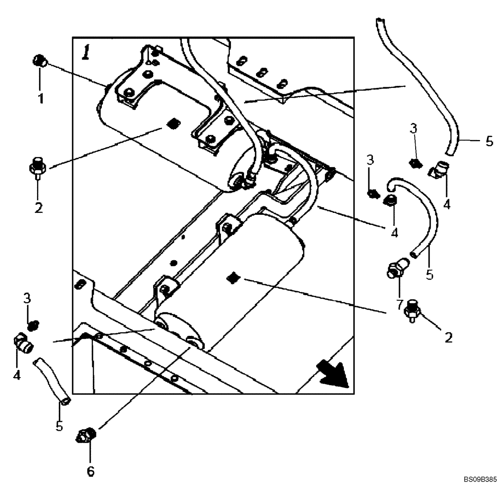 Схема запчастей Case 330B - (47A02002320[001]) - LINES, PNEUMATIC WET BRAKE FRONT AIR TANK (P.I.N. HHD0330BN7PG57000 AND AFTER) (84196016) (09) - Implement / Hydraulics / Frame / Brakes