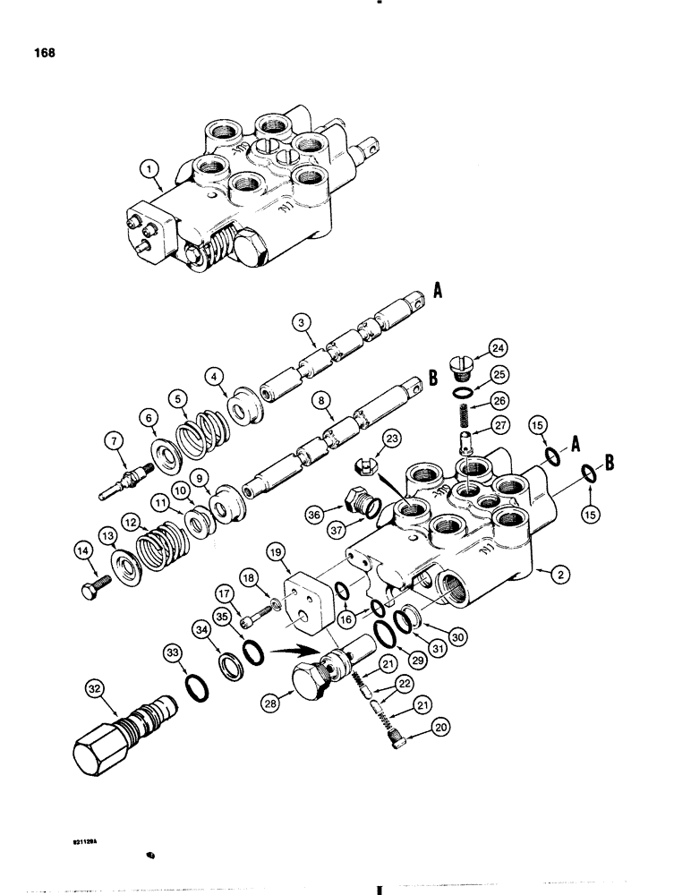 Схема запчастей Case 1845B - (168) - LOADER CONTROL VALVE (08) - HYDRAULICS