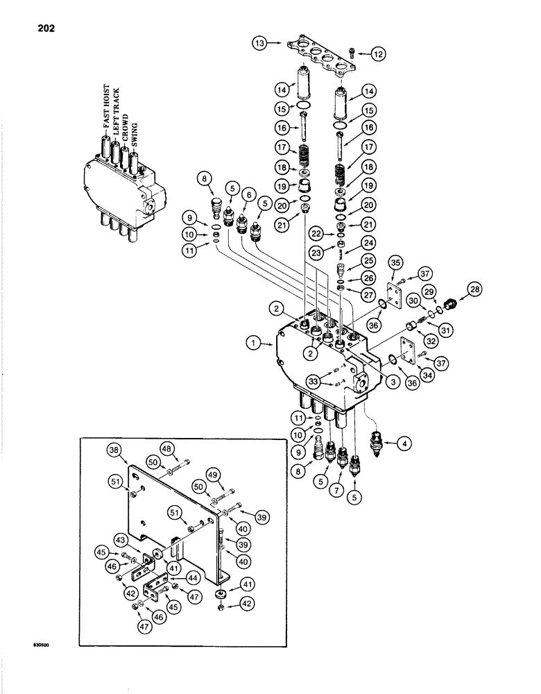 Схема запчастей Case 1280B - (202) - FOUR SPOOL CONTROL VALVE - INSIDE (08) - HYDRAULICS