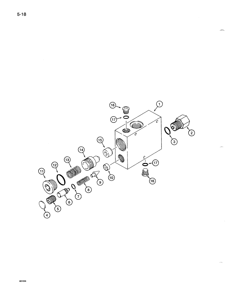 Схема запчастей Case 1085B - (5-018) - UNLOADING VALVE FOR AUXILIARY STEERING (05) - STEERING