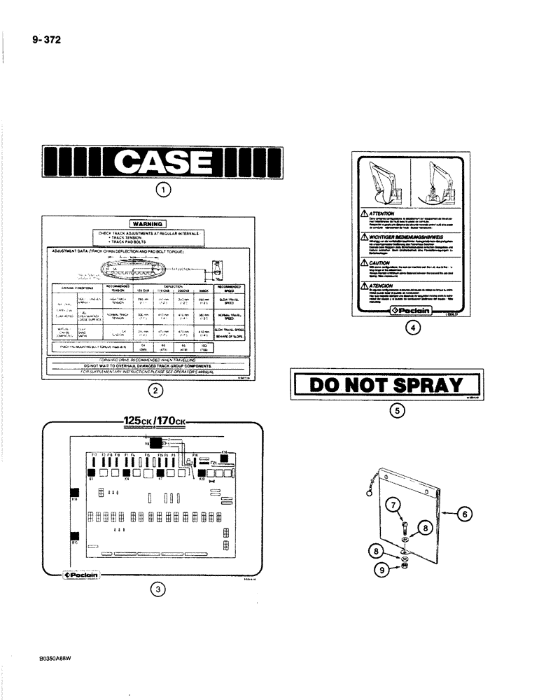 Схема запчастей Case 170B - (9-372) - DECALS AND MANUAL BOX, P.I.N. 74341 THROUGH 74456 (09) - CHASSIS