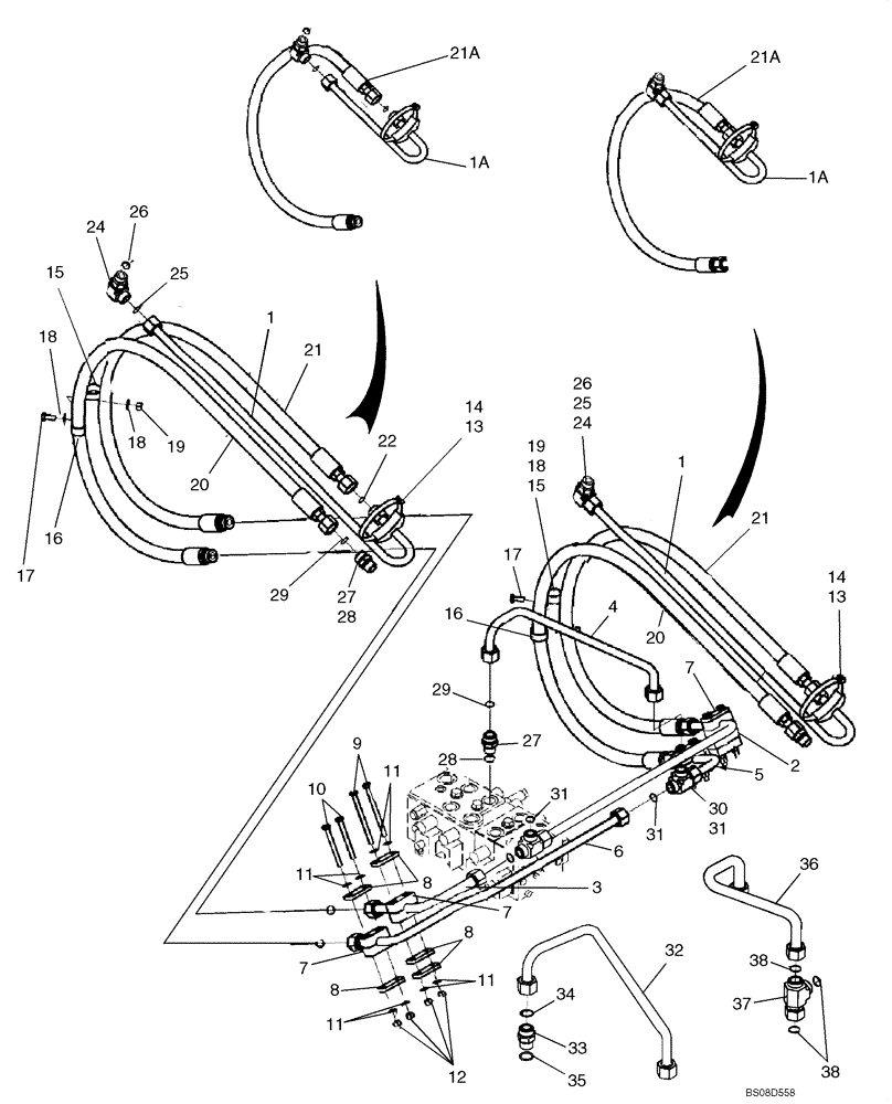 Схема запчастей Case 621D - (08-04B) - HYDRAULICS - LOADER LIFT (XT LOADER) - IF USED (08) - HYDRAULICS