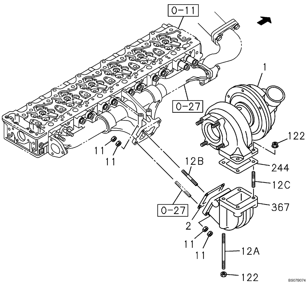 Схема запчастей Case CX460 - (02-33) - TURBOCHARGER (02) - ENGINE