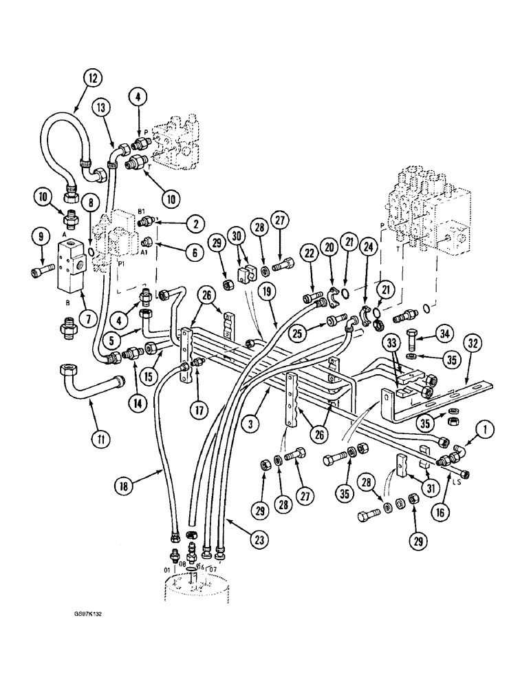 Схема запчастей Case 888 - (8C-06) - SWIVEL AND SWING MOTOR HYDRAULIC CIRCUIT, P.I.N. 15401 THRU 15473 (08) - HYDRAULICS