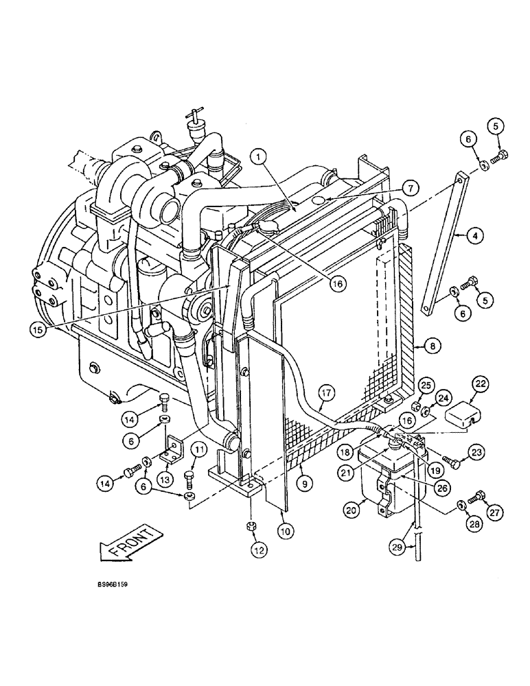 Схема запчастей Case 9010 - (2-04) - RADIATOR, SUPPORTS AND COOLANT OVERFLOW RESERVOIR (02) - ENGINE