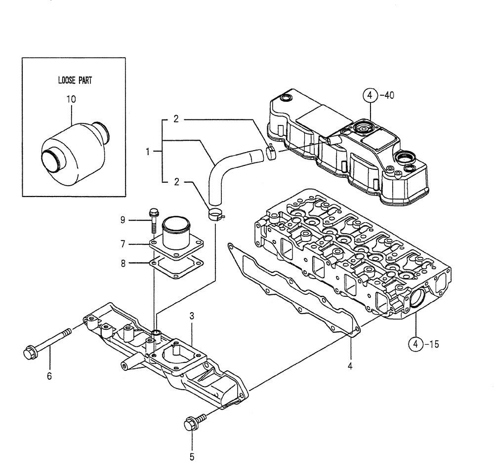 Схема запчастей Case CX50B - (08-005) - SUCTION MANIFOLD ENGINE COMPONENTS