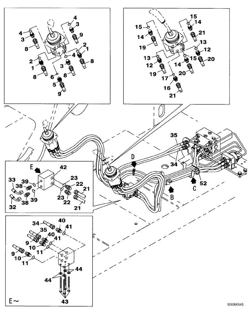 Схема запчастей Case CX240B - (08-020) - PILOT CONTROL LINES, ATTACHMENT - TWO WAY (08) - HYDRAULICS