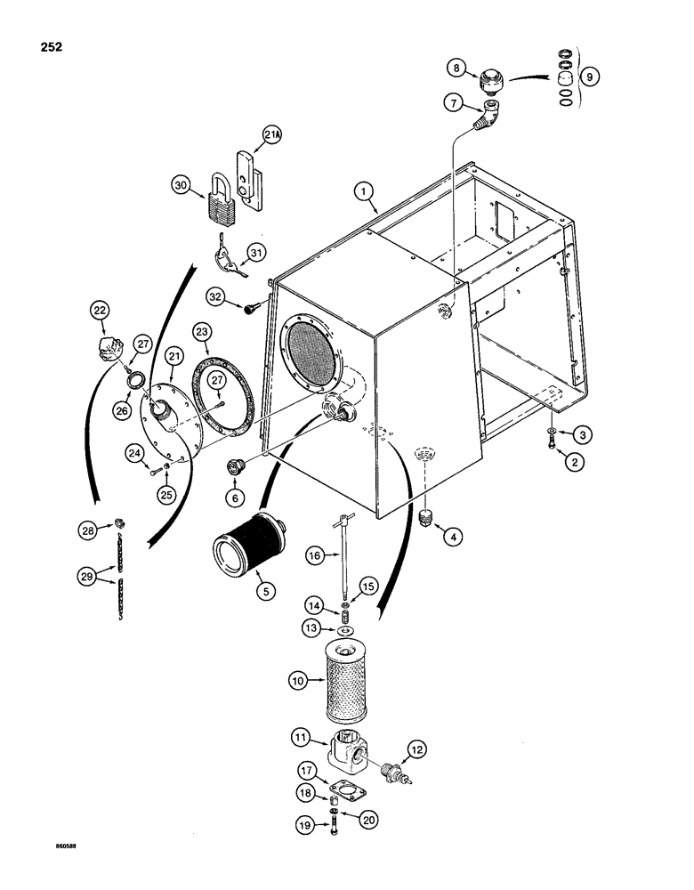 Схема запчастей Case 1150D - (252) - HYDRAULIC RESERVOIR, MODELS WITH VERTICALLY-MOUNTED TRANS FILTER (08) - HYDRAULICS