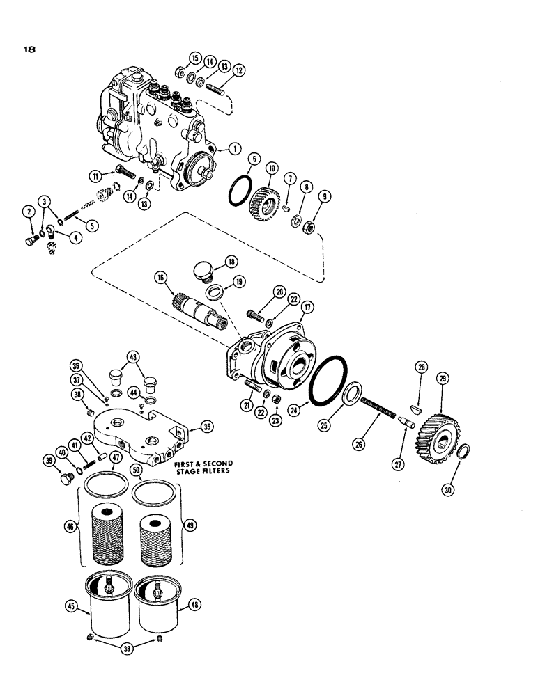 Схема запчастей Case 850 - (018) - FUEL INJECTION PUMP AND DRIVE, (301) DIESEL ENGINE (01) - ENGINE