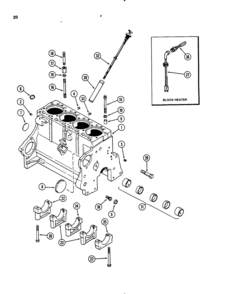 Схема запчастей Case 455B - (020) - CYLINDER BLOCK, 207 NATURALLY ASPIRATED DIESEL ENGINE (01) - ENGINE