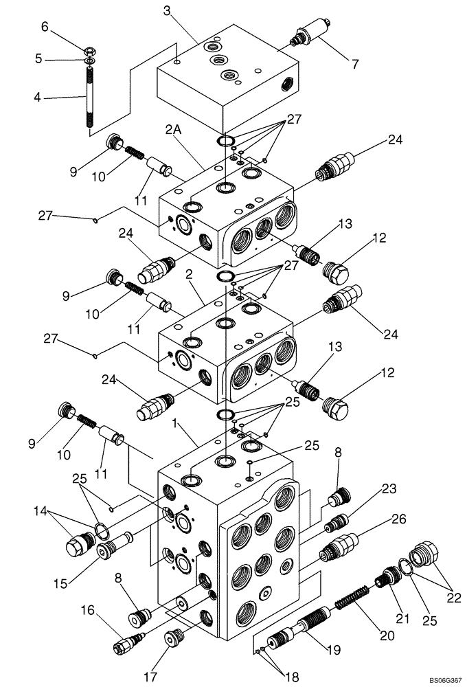 Схема запчастей Case 1150K - (08-18) - VALVE ASSY - CONTROL, FOUR SPOOL (08) - HYDRAULICS