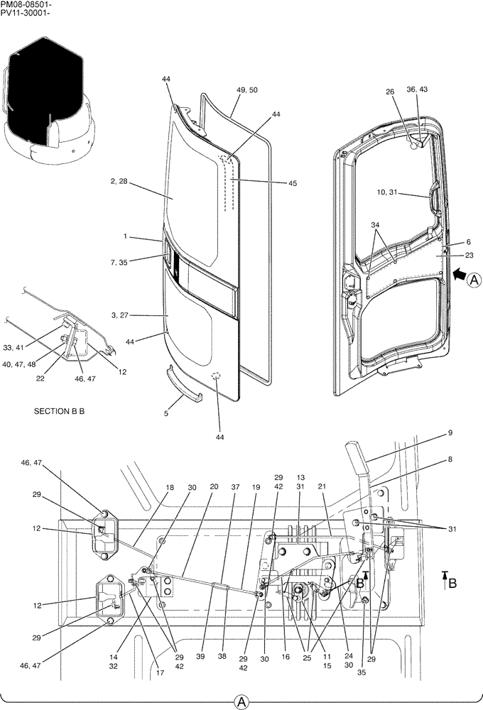 Схема запчастей Case CX27B - (01-051) - DOOR ASSY, CAB (90) - PLATFORM, CAB, BODYWORK AND DECALS