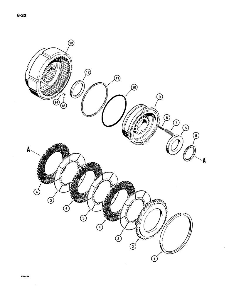 Схема запчастей Case 650 - (6-22) - TRANSMISSION FORWARD AND REVERSE CLUTCH ASSEMBLIES (06) - POWER TRAIN