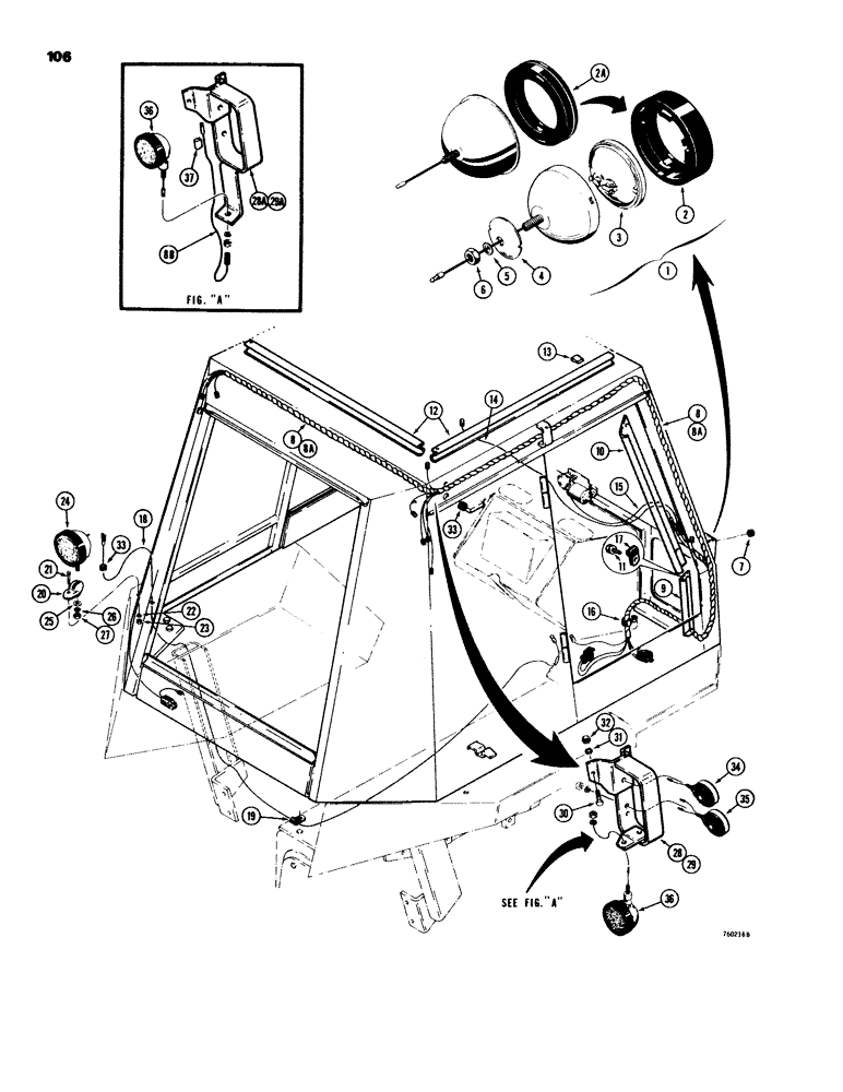 Схема запчастей Case 580C - (106) - CAB ELECTRICAL SYSTEM AND LIGHTS (04) - ELECTRICAL SYSTEMS