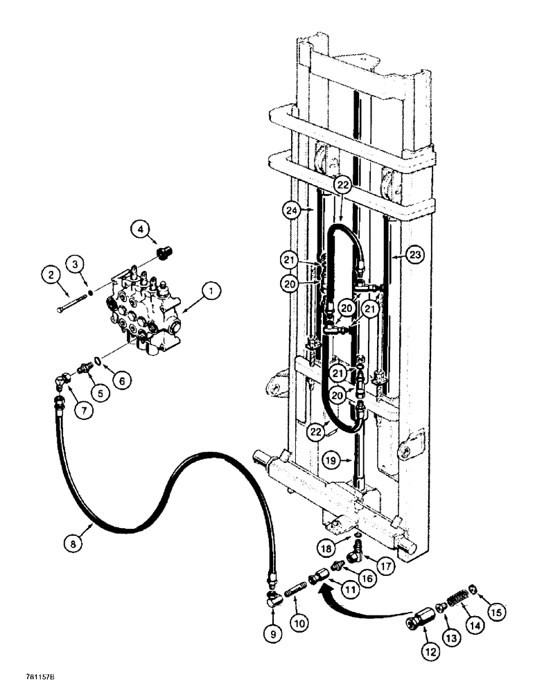 Схема запчастей Case 585E - (8-14) - 14 FOOT FREE LIFT MAST LIFT CYLINDER HYDRAULIC CIRCUIT (08) - HYDRAULICS