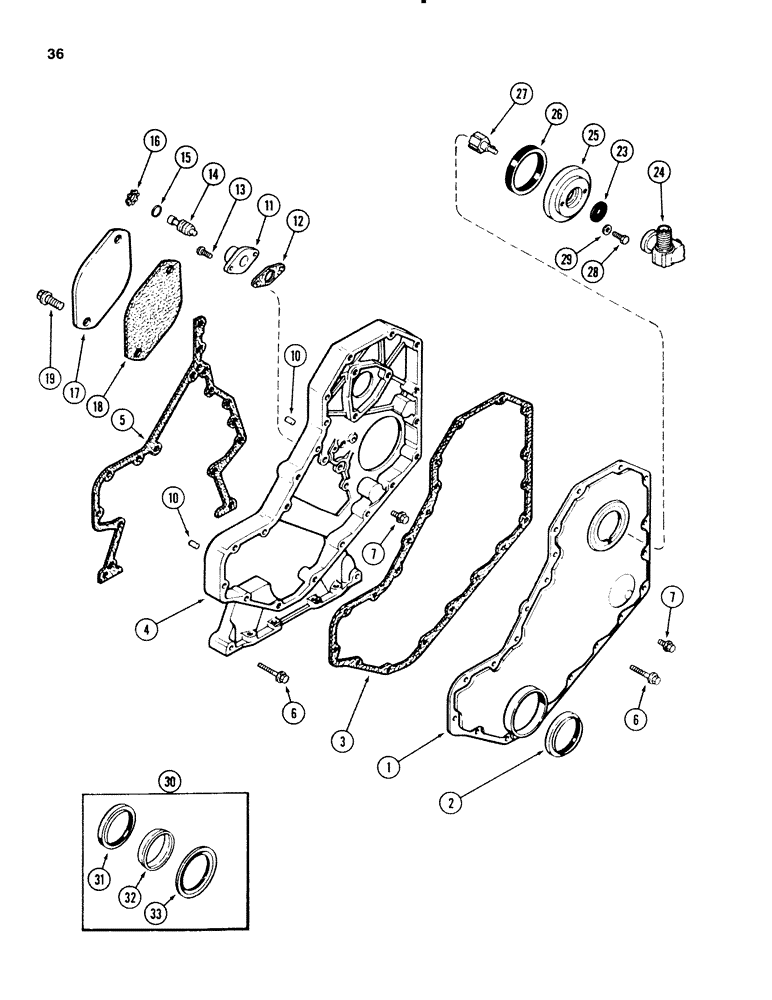 Схема запчастей Case 580SE - (036) - FRONT GEAR COVER, 4T-390 AND 4-390 DIESEL ENGINE (02) - ENGINE