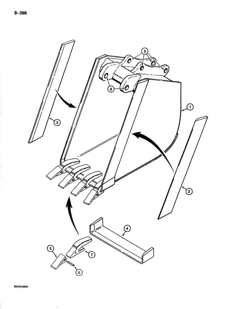 Схема запчастей Case 780C - (9-396) - BACKHOE BUCKET, 24" TRENCHING BUCKET - HEAVY DUTY (09) - CHASSIS/ATTACHMENTS