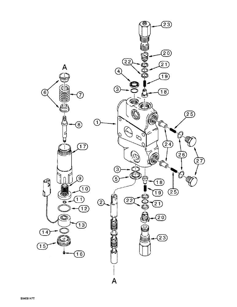 Схема запчастей Case 590SL - (8-090) - LOADER CONTROL VALVE, BUCKET SECTION - WITH MAGNETIC DETENT, AND CIRCUIT RELIEF VALVE (08) - HYDRAULICS