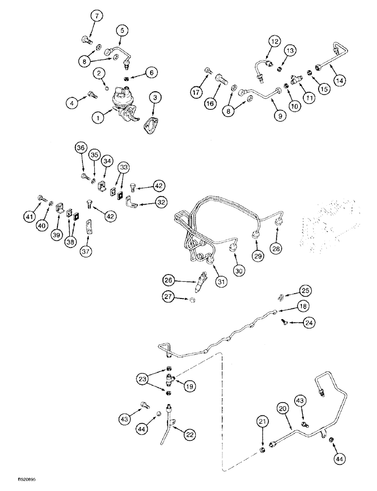 Схема запчастей Case 580SK - (3-10) - FUEL INJECTION SYSTEM, 4-390 ENGINE, 4T-390 ENGINE PRIOR TO TRAC PIN JJG0173468 (03) - FUEL SYSTEM