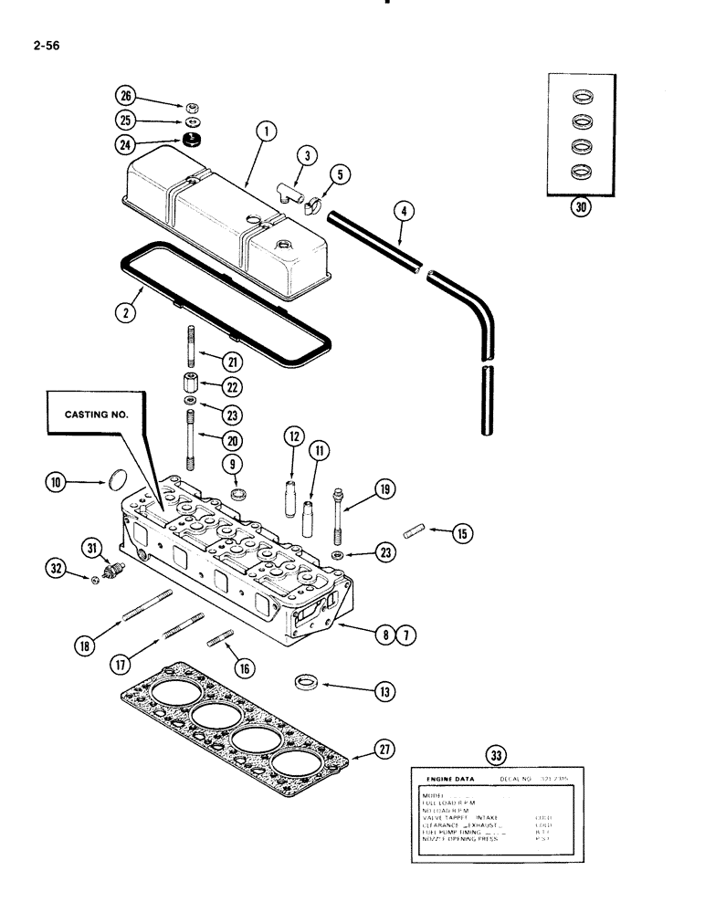 Схема запчастей Case 1835B - (2-56) - CYLINDER HEAD AND COVER, 188 DIESEL ENGINE (02) - ENGINE