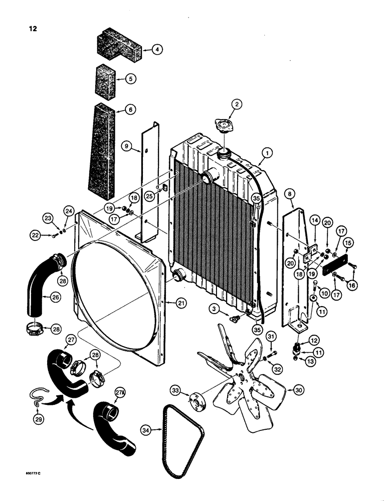 Схема запчастей Case 580D - (012) - RADIATOR, FAN, AND MOUNTING PARTS (02) - ENGINE