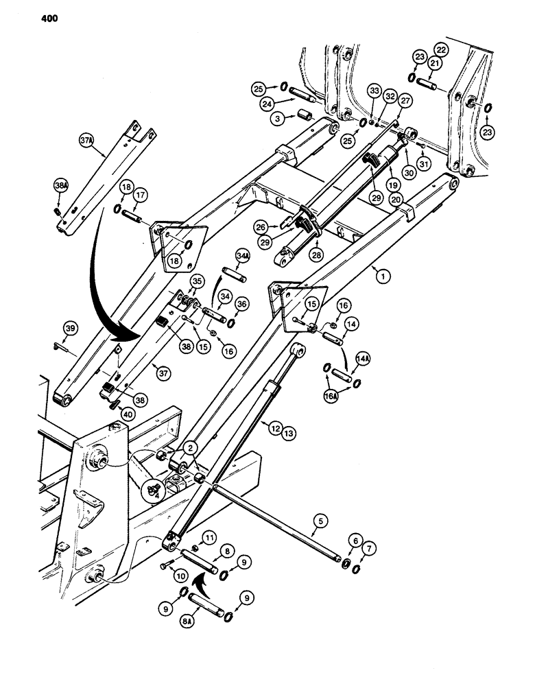 Схема запчастей Case 480D - (400) - LOADER FRAME AND MOUNTING PARTS (82) - FRONT LOADER & BUCKET