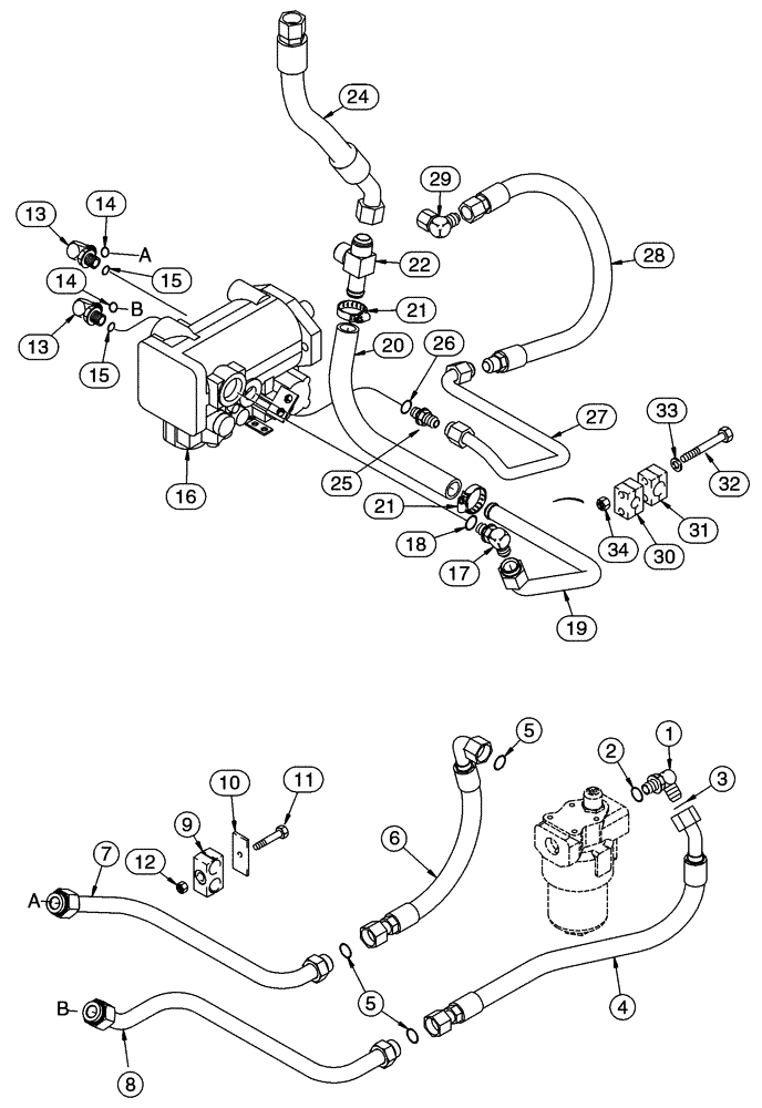 Схема запчастей Case 90XT - (08-29) - HYDRAULICS, ATTACHMENT HIGH FLOW, PISTON, SUPPLY AND RETURN TO PUMP (08) - HYDRAULICS