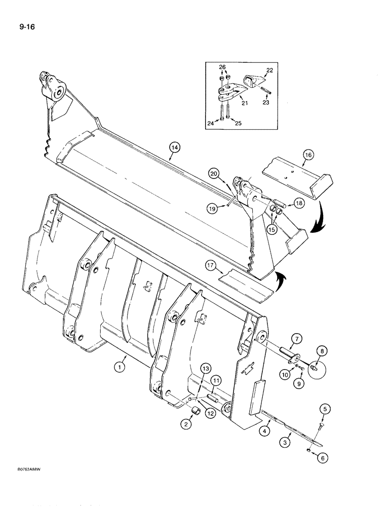 Схема запчастей Case 780D - (9-016) - D139626 CLAM BUCKET (09) - CHASSIS/ATTACHMENTS