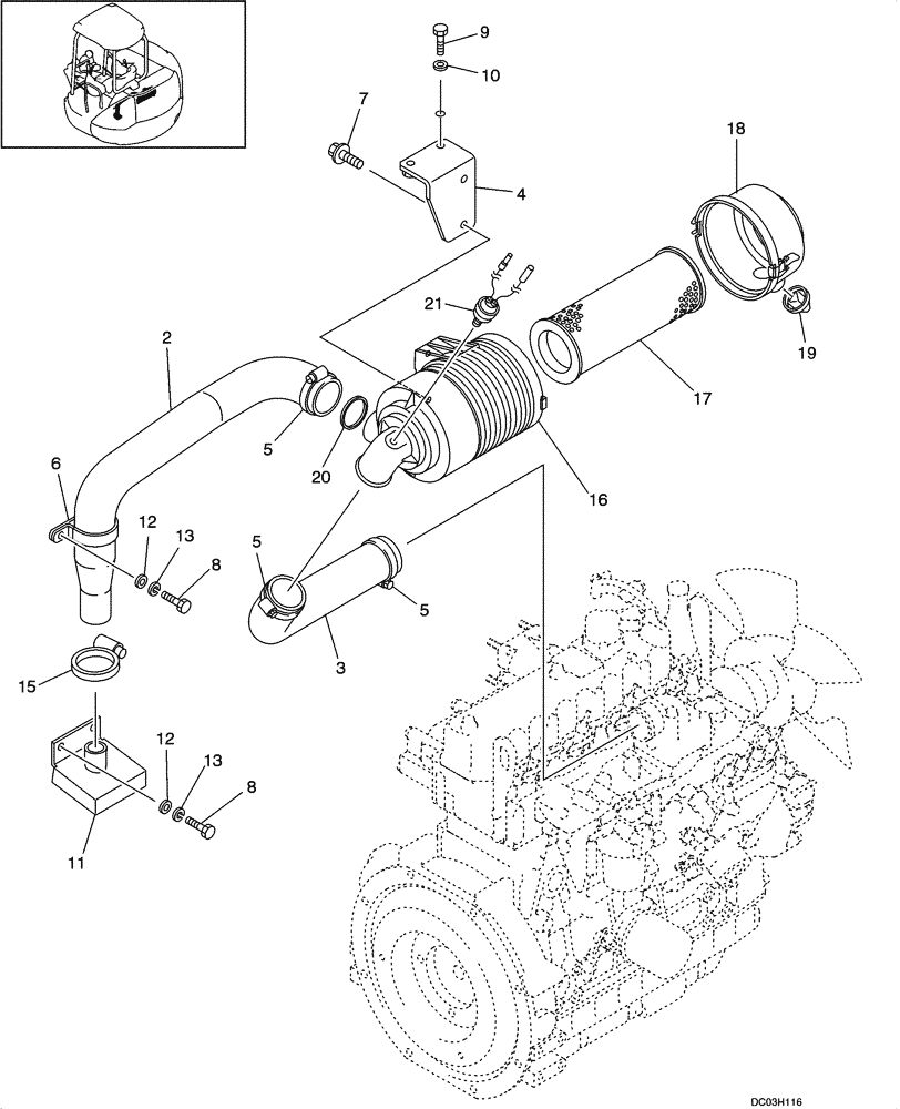 Схема запчастей Case CX47 - (02-05[00]) - AIR CLEANER ASSY - CANOPY (02) - ENGINE