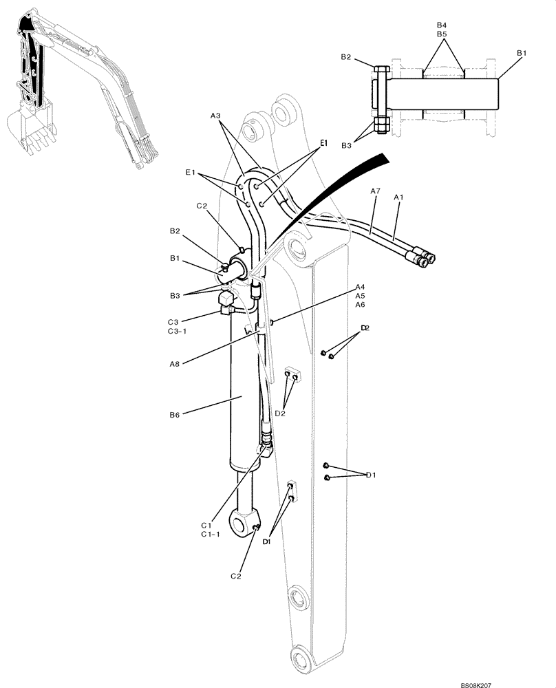 Схема запчастей Case CX50B - (03-007) - HYDRAULIC LINES, ARM 1.56M (5FT 1IN) (PY43H00024F1, PH12B00103F1, PY43H00023F1, PX43H01011F1, PX43H01021F1 Attachments