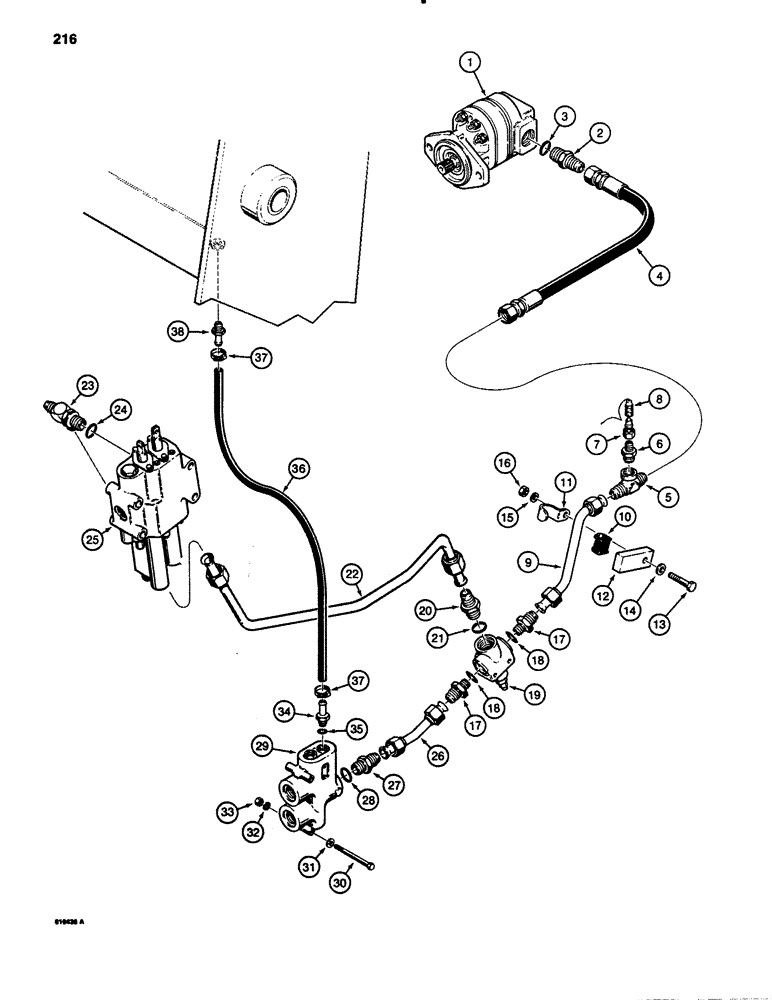 Схема запчастей Case 780B - (216) - EQUIPMENT HYDRAULIC CIRCUIT, FRONT HYDRAULIC PUMP TO FLOW CONTROL & LOADER VALVE (08) - HYDRAULICS