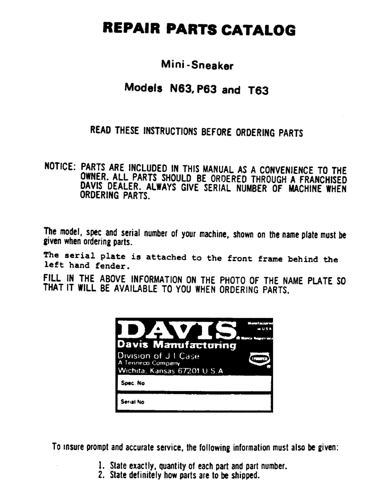 Схема запчастей Case T63 - (01) - READ THESE INSTRUCTIONS BEFORE ORDERING PARTS 