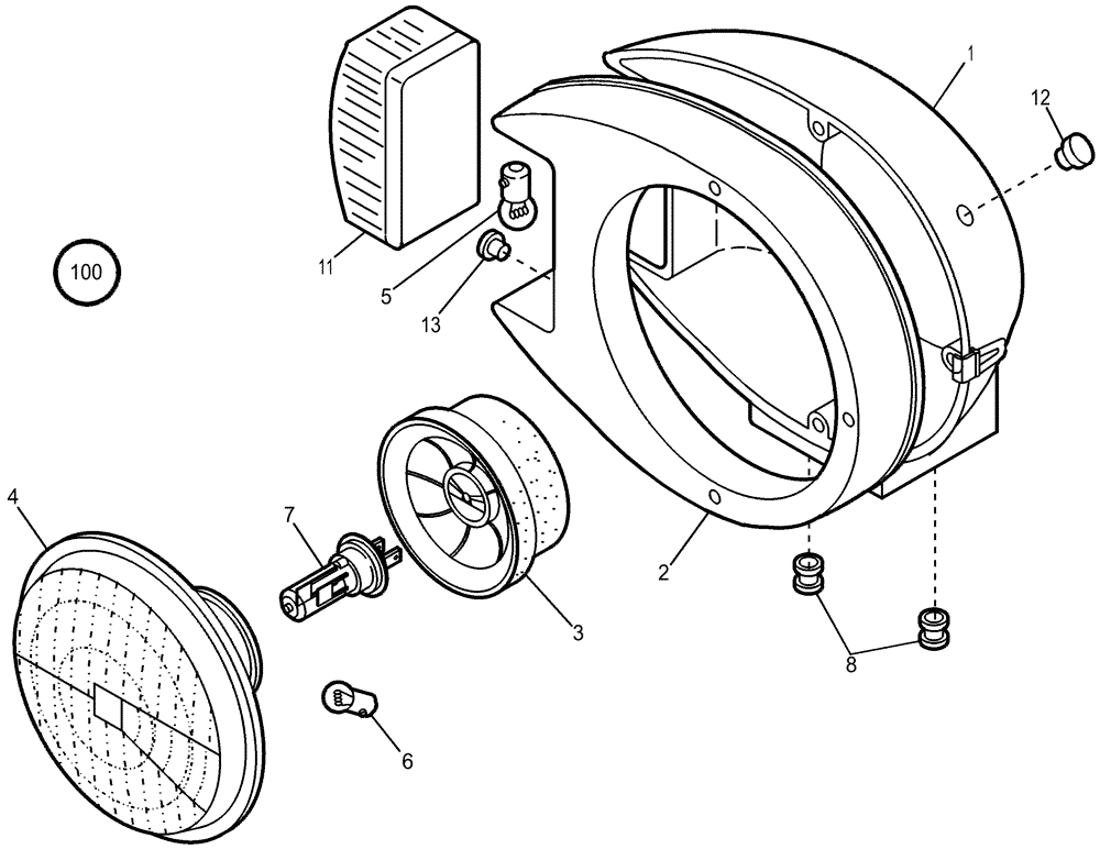 Схема запчастей Case 221D - (32.201[001]) - ILLUMINATION FRONT MOUNTING PARTS RIGHT-HAND (S/N 581101-UP) (55) - ELECTRICAL SYSTEMS