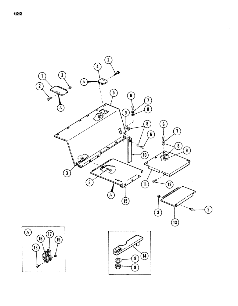 Схема запчастей Case 980B - (122) - VANDAL GUARD, (USED WITH TURNTABLE SHROUDING), (USED ON UNITS WITH PIN 6204051 AND AFTER) (05) - UPPERSTRUCTURE CHASSIS