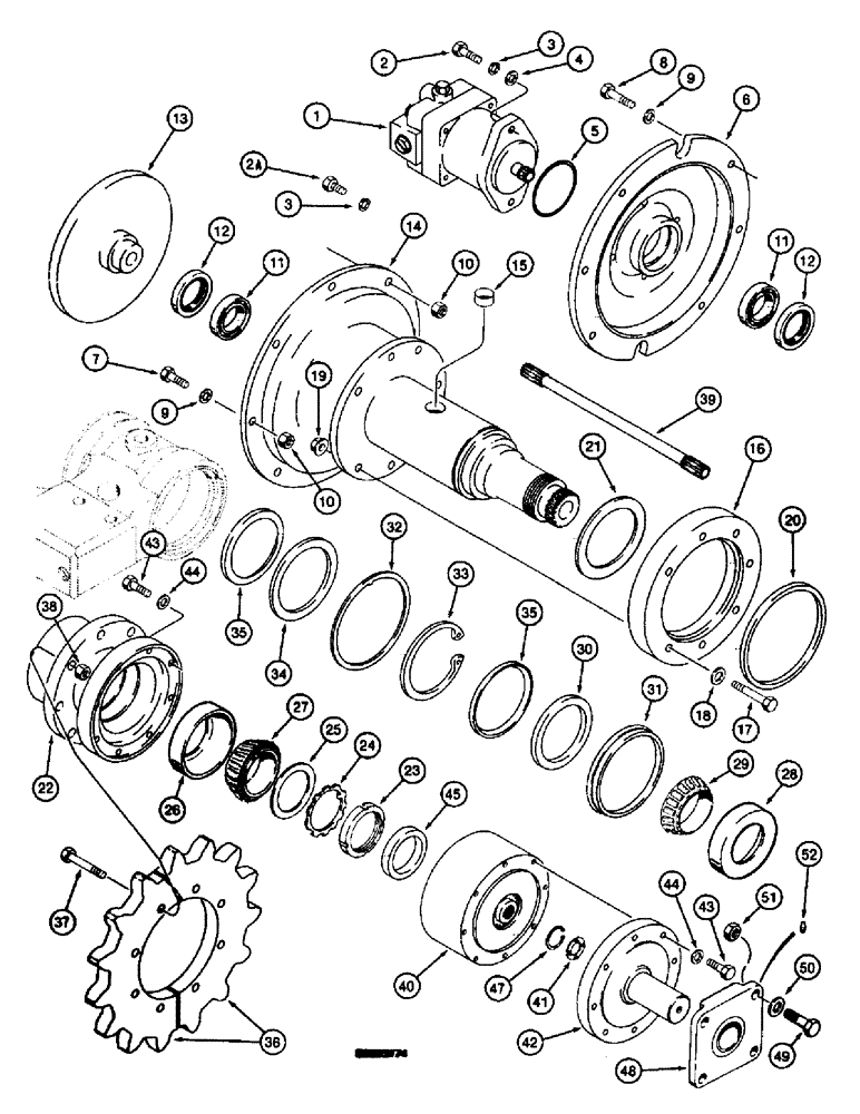 Схема запчастей Case 660 - (9-049A) - INTEGRAL QUAD TRENCHER DRIVE LINE MOUNTING (09) - CHASSIS/ATTACHMENTS