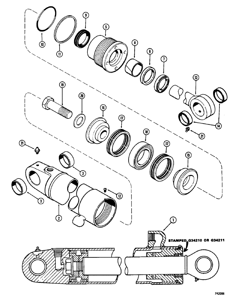 Схема запчастей Case 475 - (169A) - G34210 AND G34211 PLOW LIFT CYLINDERS, GLAND IS STAMPED WITH CYLINDER PART NUMBER (35) - HYDRAULIC SYSTEMS